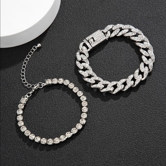Icy Bling Tennis & Chain Link silver Bracelets set - Picture 3 of 4